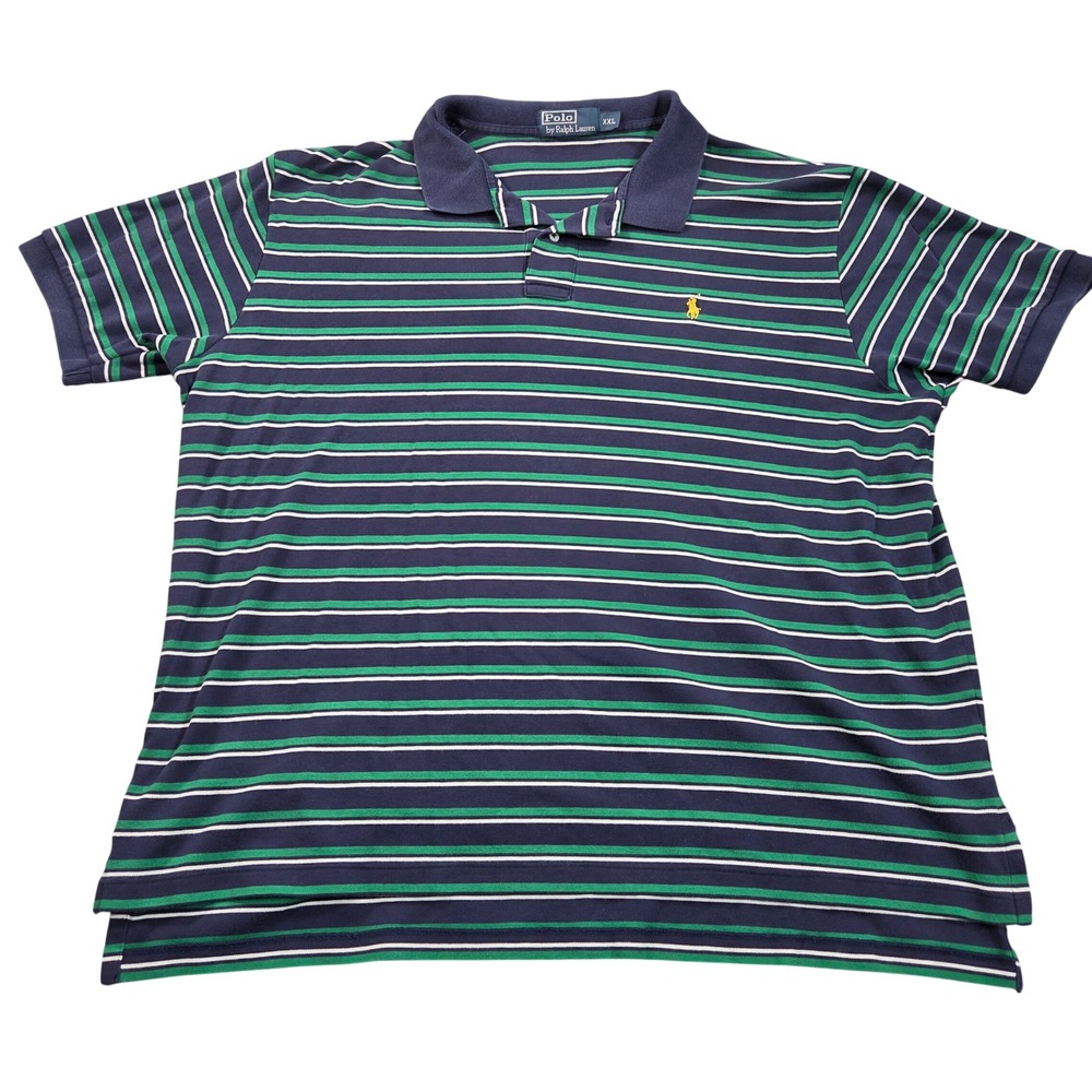 Polo Ralph Lauren Polo Shirt Mens XXL Blue Green White Stripe Yellow Pony